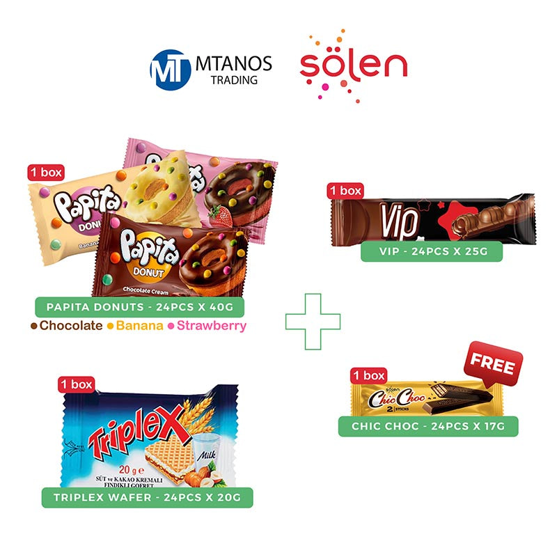 Solen Papita Donuts + Triplex Wafer + Vip + Chic Choc