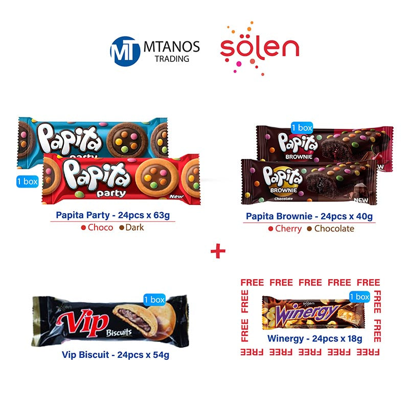 Solen Papita Party + Papita Brownie + Vip biscuits + Winergy