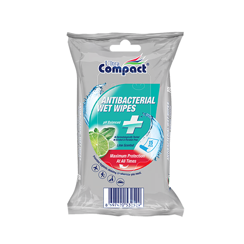 Ultra Compact Multipurpose Antibacterial Wet Wipes - 15 Sheets - Box of 36 pieces