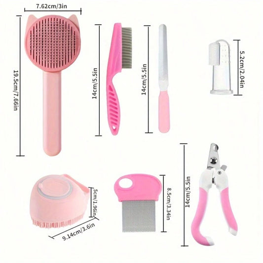 8-Piece Cat & Dog Grooming Kit | Self-Cleaning Brush & Nail Care Set