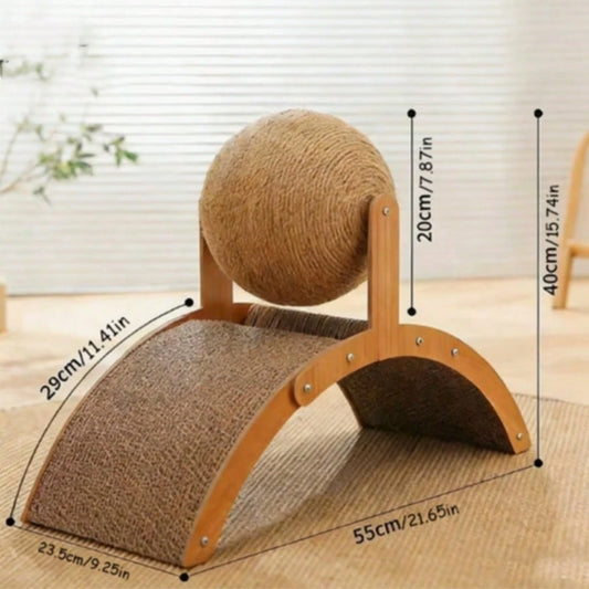 Wooden Cat Scratcher | Arch Bridge Scratching Pad with Sisal Ball