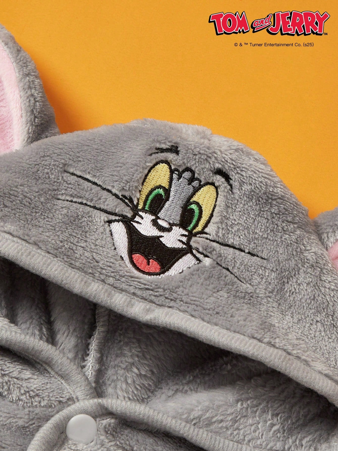TOM & JERRY Embroidered Cat Face Plush Hooded Pet Bathrobe – Soft, Absorbent & Comfortable