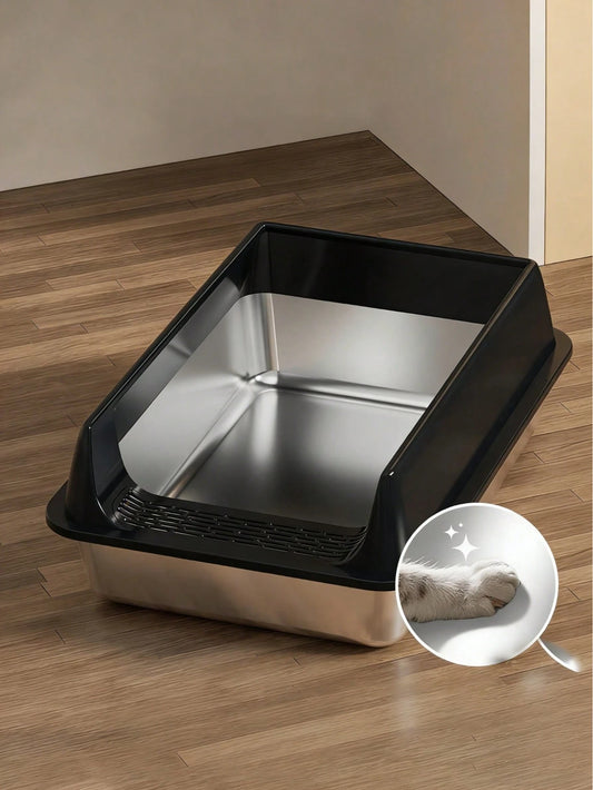 Stainless Steel Semi-Enclosed Cat Litter Box with Scoop