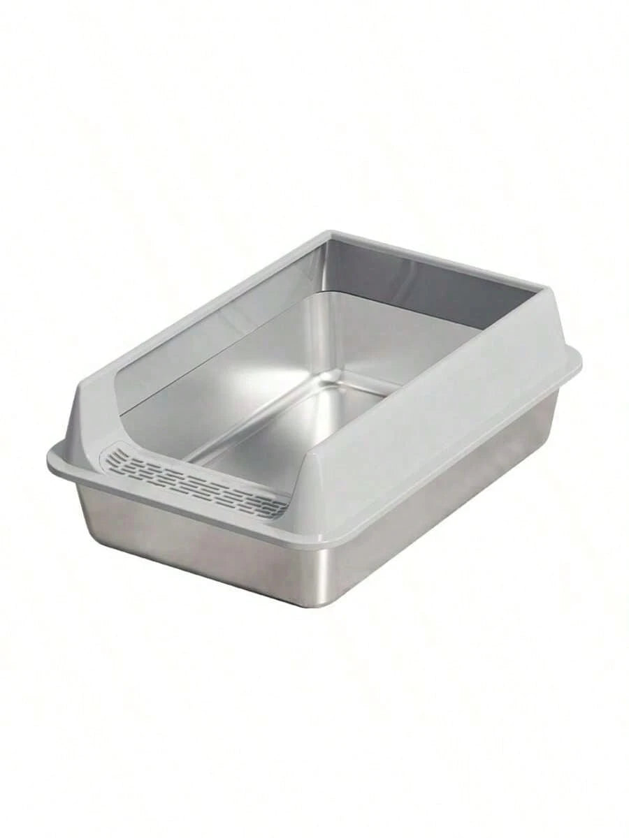 Stainless Steel Semi-Enclosed Cat Litter Box with Scoop