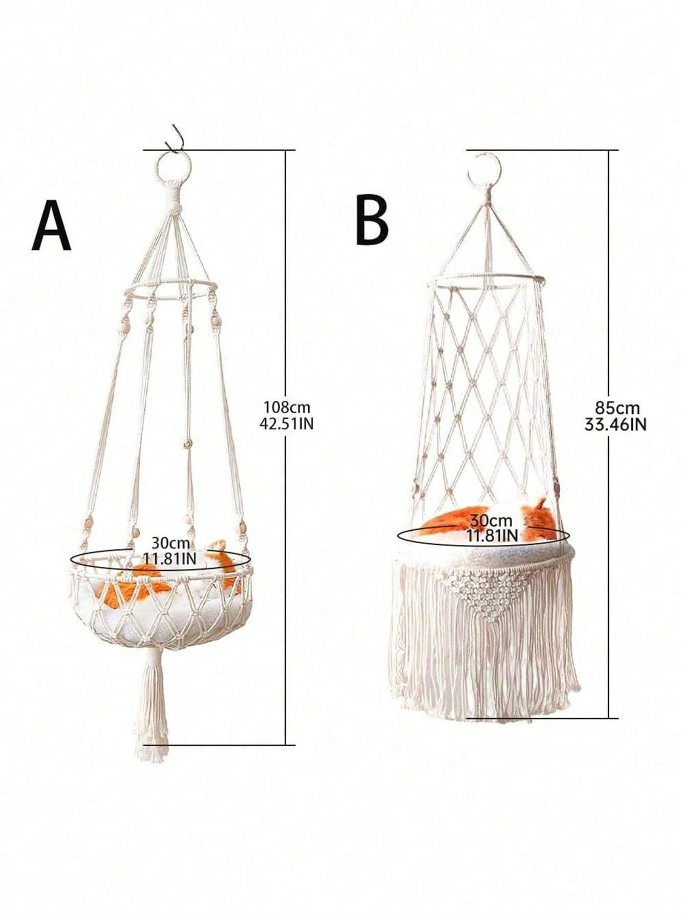 Bohemian Cat Hammock Bed – Handmade Hanging Swing for Cats & Dogs | All Seasons