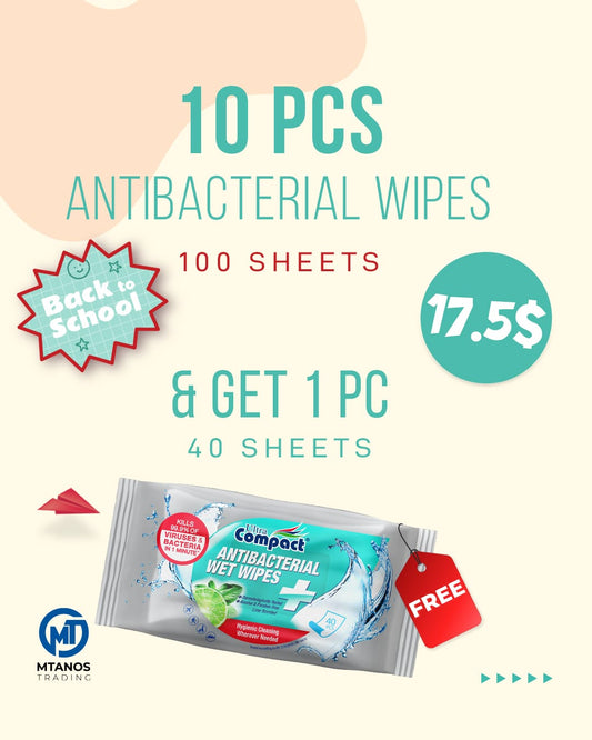 Ultra Compact Multipurpose Antibacterial Wipes Bundle Offer: 10 Pieces (100 Sheets) + 1 Piece (40 Sheets)
