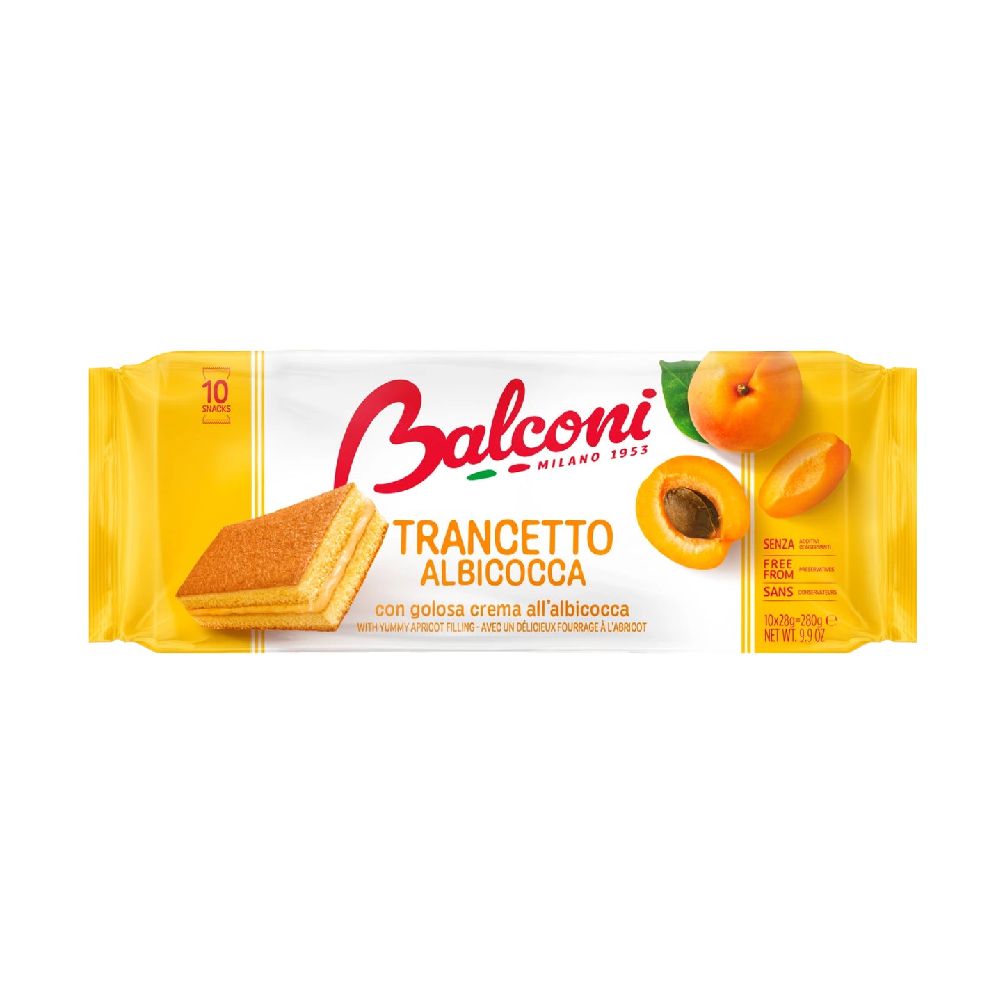 BALCONI Trancetto: 2 Layers of Milk Cake in Between Apricot Cream Filling (28g) - 10 Pieces per box