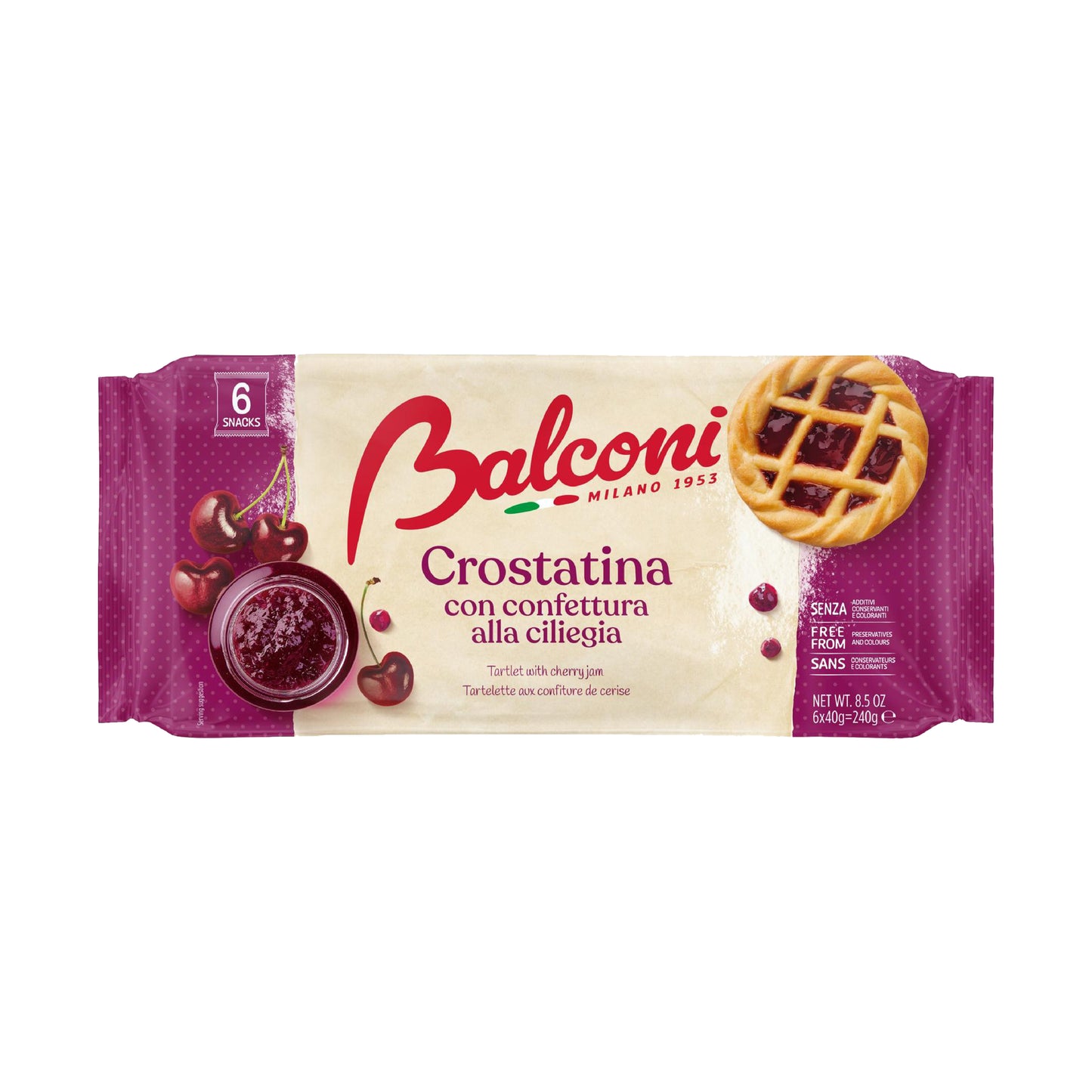 BALCONI Crostatina: Tartlets with Cherry Jam (40g) - 6 Pieces per box
