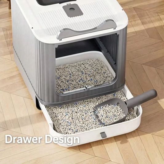 Enclosed Dual Door Cat Litter Box with Scoop | Odor Control Litter Tray