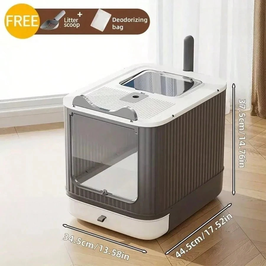 Enclosed Dual Door Cat Litter Box with Scoop | Odor Control Litter Tray