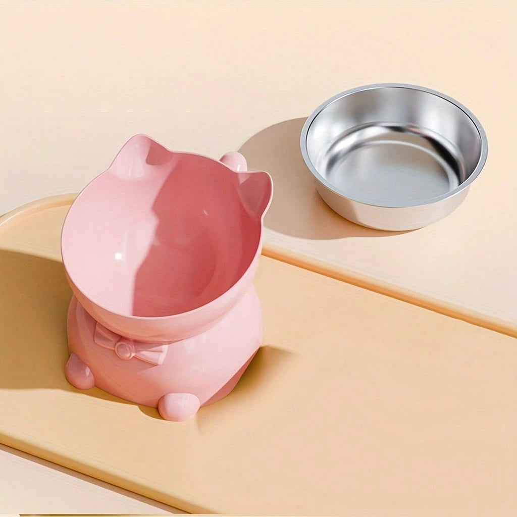 Elevated Stainless Steel Cat Bowl | Tilted Anti-Spill Pet Feeder