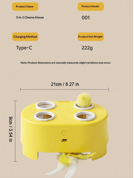 3-in-1 Interactive Cat Toy with Rotating Feather & Bionic Mouse | USB Rechargeable