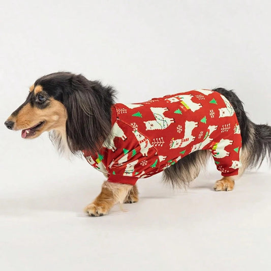Christmas Alpaca Dog Pajamas – Soft Winter Pet Outfit