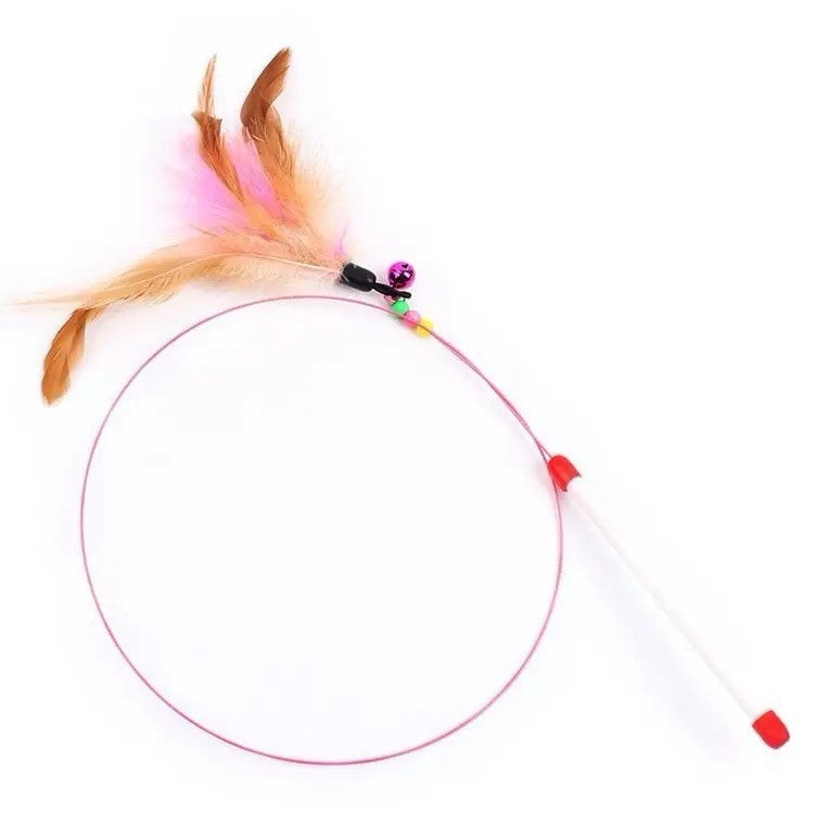Interactive Cat Wand Toy with Feathers & Bell – Flexible Teaser Wand