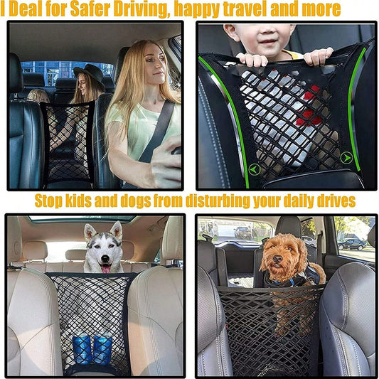 Pet Car Barrier Net with Storage Pocket | Universal Dog Car Divider