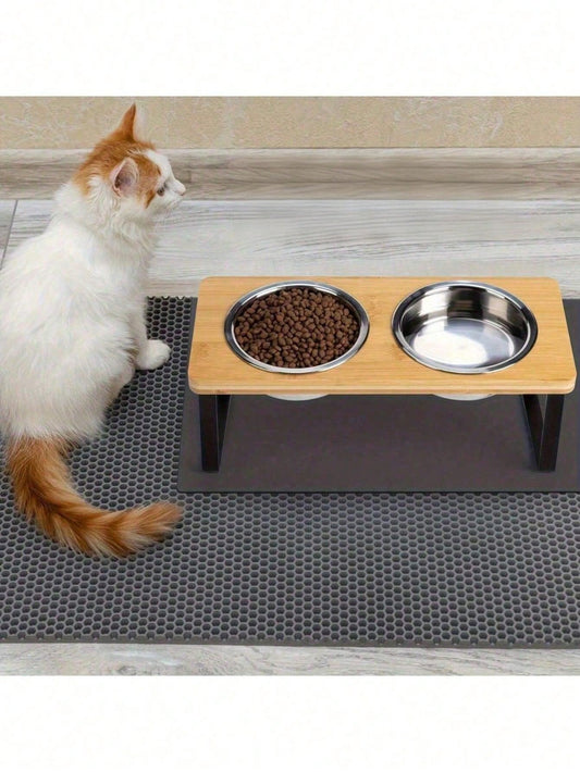 Raised Stainless Steel Double Pet Bowls | Tilted Cat & Dog Feeder