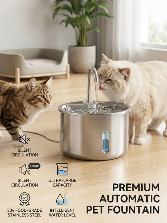 Stainless Steel Pet Water Fountain USB Powered Automatic Dispenser