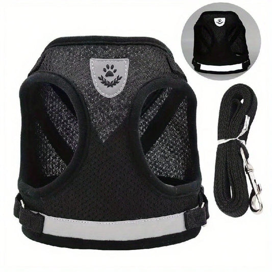 Reflective Pet Harness & Leash Set with Bowl | Cat & Dog Walking Vest