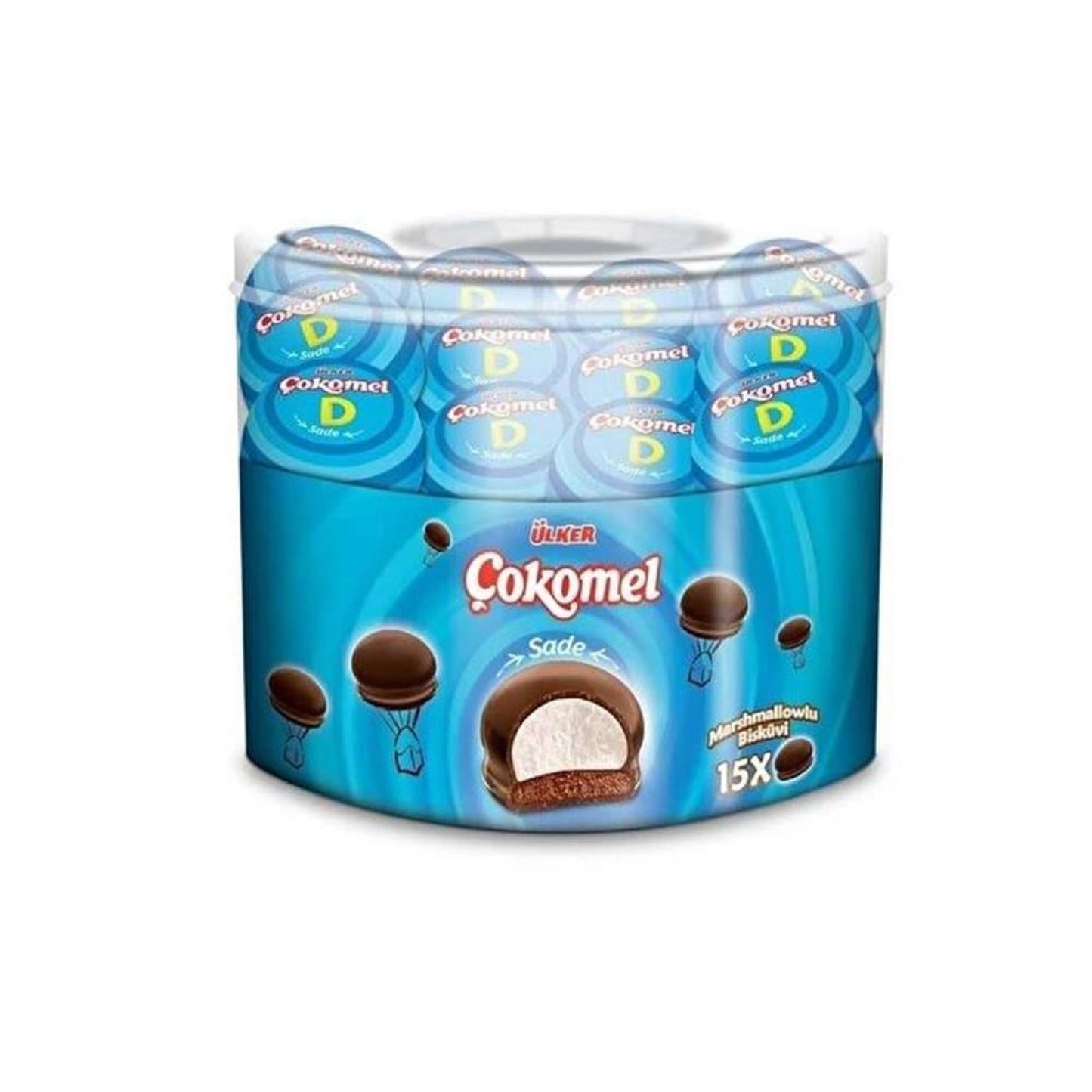 ULKER Cokomel Bucket: Biscuit Base With Marshmallow Cover in Milk Chocolate (180g) - 15 Pieces per box