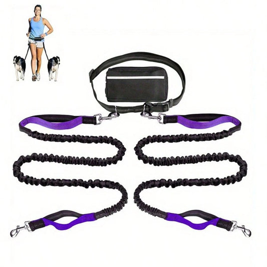 Hands-Free Dog Leash with Reflective Waist Pouch – Elastic Running Leash