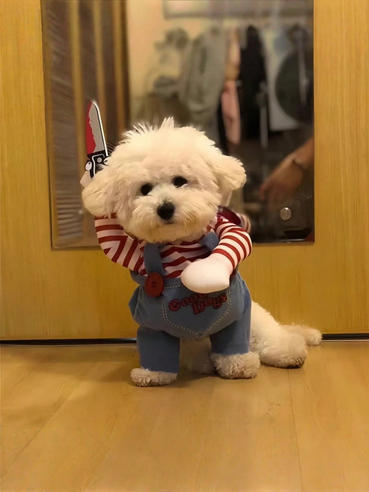 Funny Pet Costume Hoodie with Toy Knife Prop | Halloween Pet Outfit