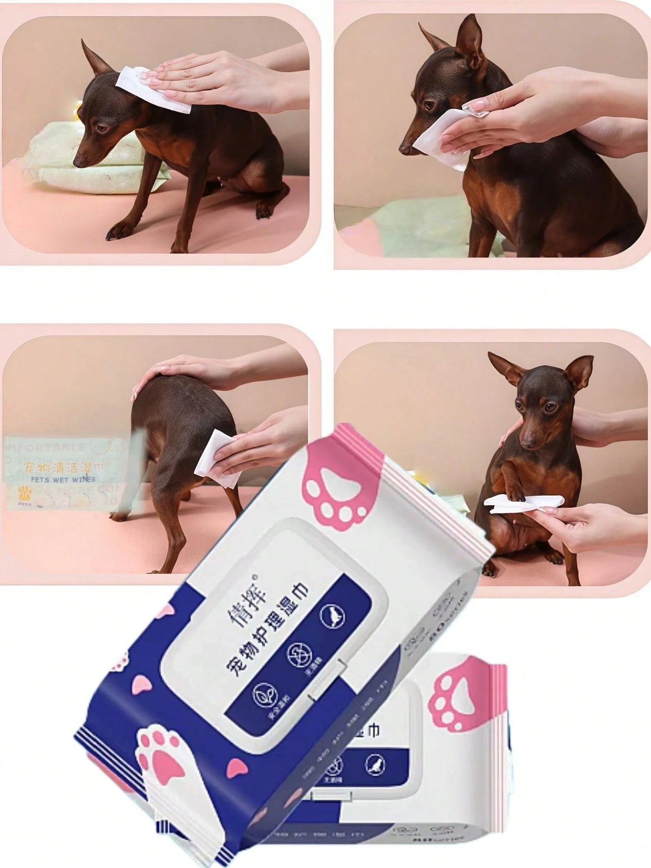 Pet Cleaning Wet Wipes | Alcohol-Free Grooming Wipes for Dogs & Cats (12 pieces per back)