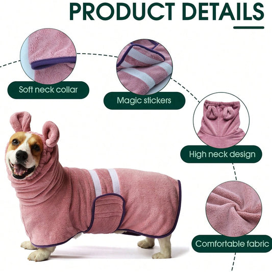 Hooded Dog Bathrobe & Quick-Dry Towel for Dogs & Cats