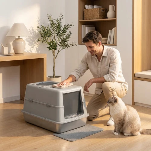 Fully Enclosed Cat Litter Box with Removable Lid and litter shovel | Odor Control