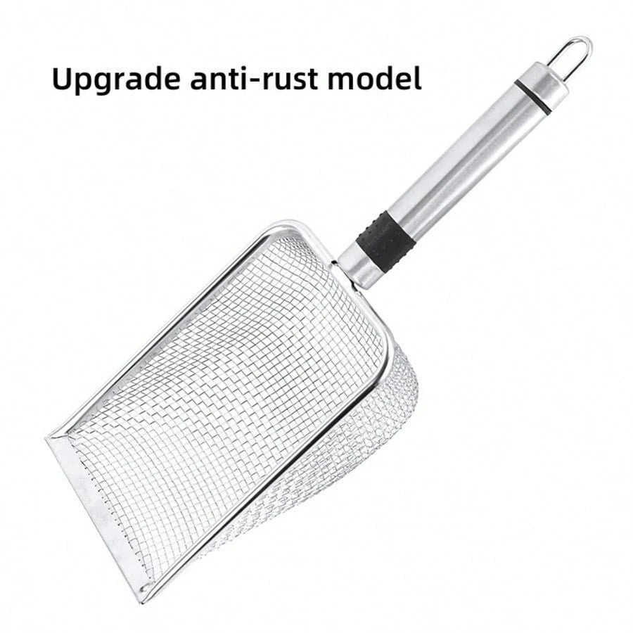 Stainless Steel Cat Litter Scoop – Long Handle Deep Mesh Shovel with Non‑Stick Coating