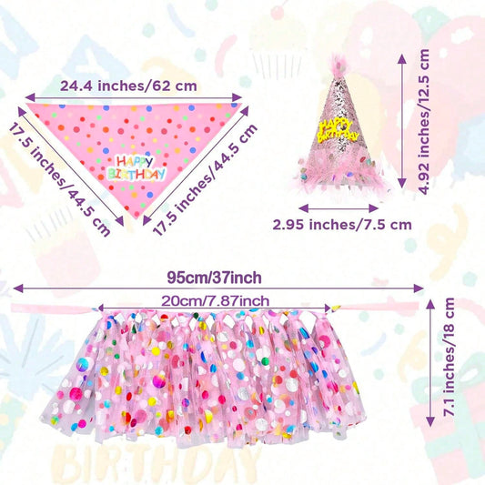 Dog Birthday Dress Set – Tutu Outfit with Hat & Bandana