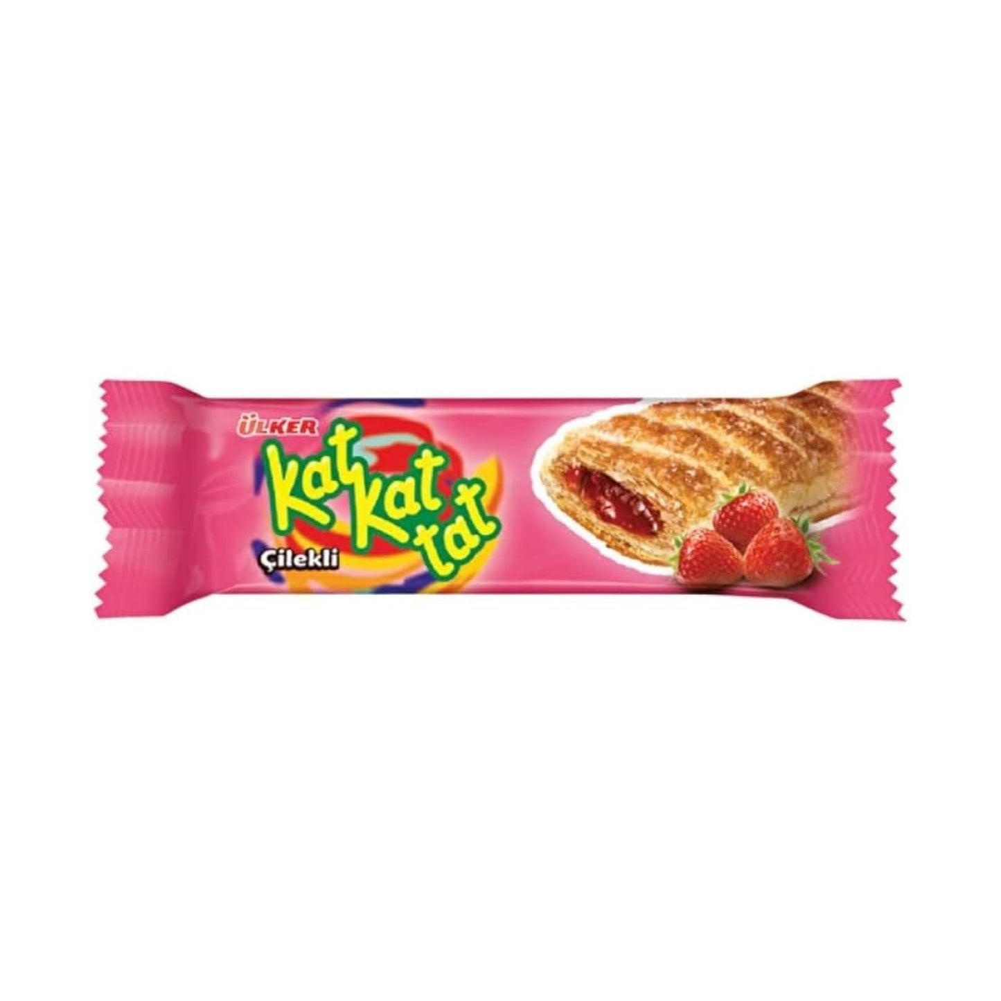 ULKER Kat Kat Tat Puff pastry filled with Strawberry sauce (28g) - 24 Pieces per box
