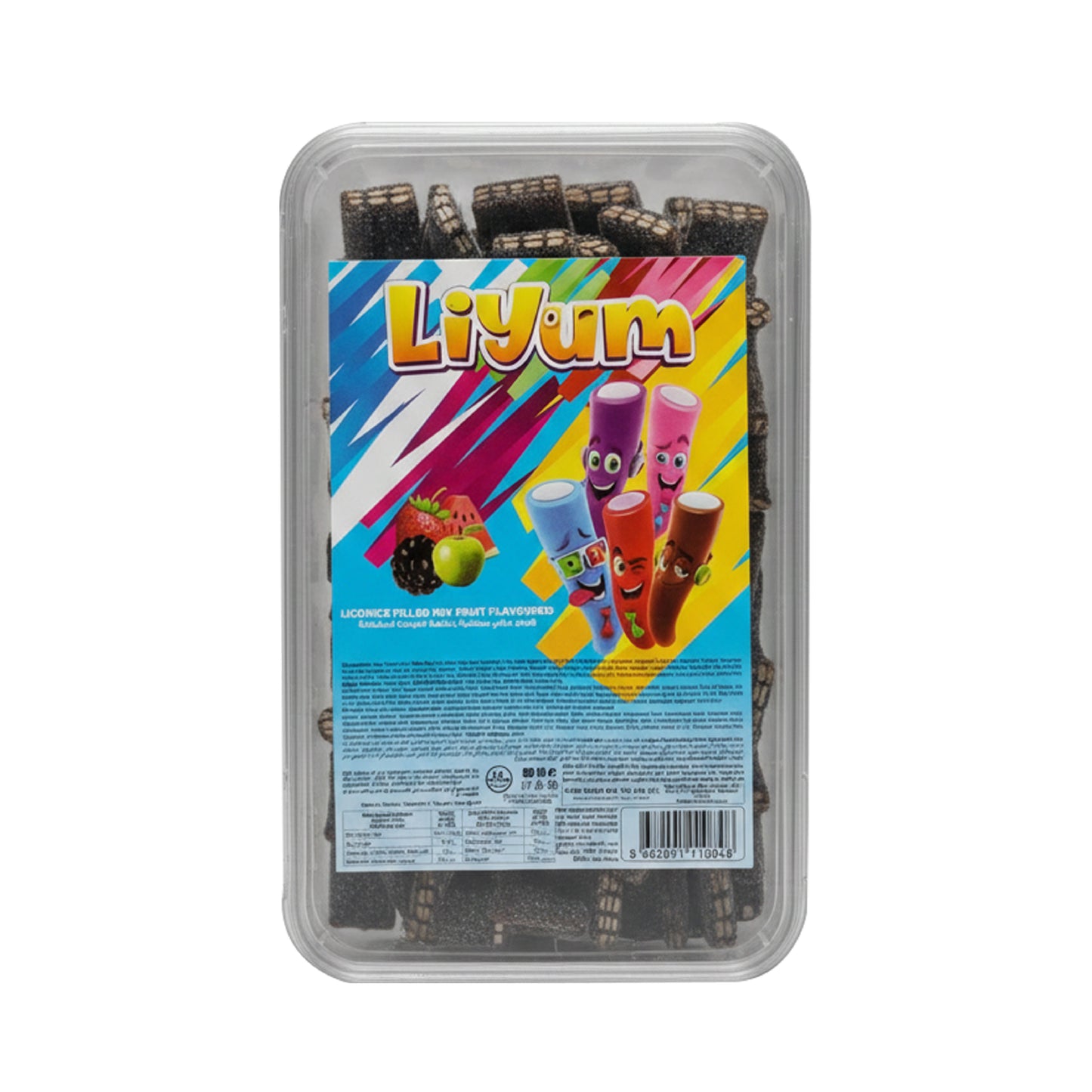 LIYUM Jellies: Square black Licorice Filled with mixed fruits flavor (1500g)