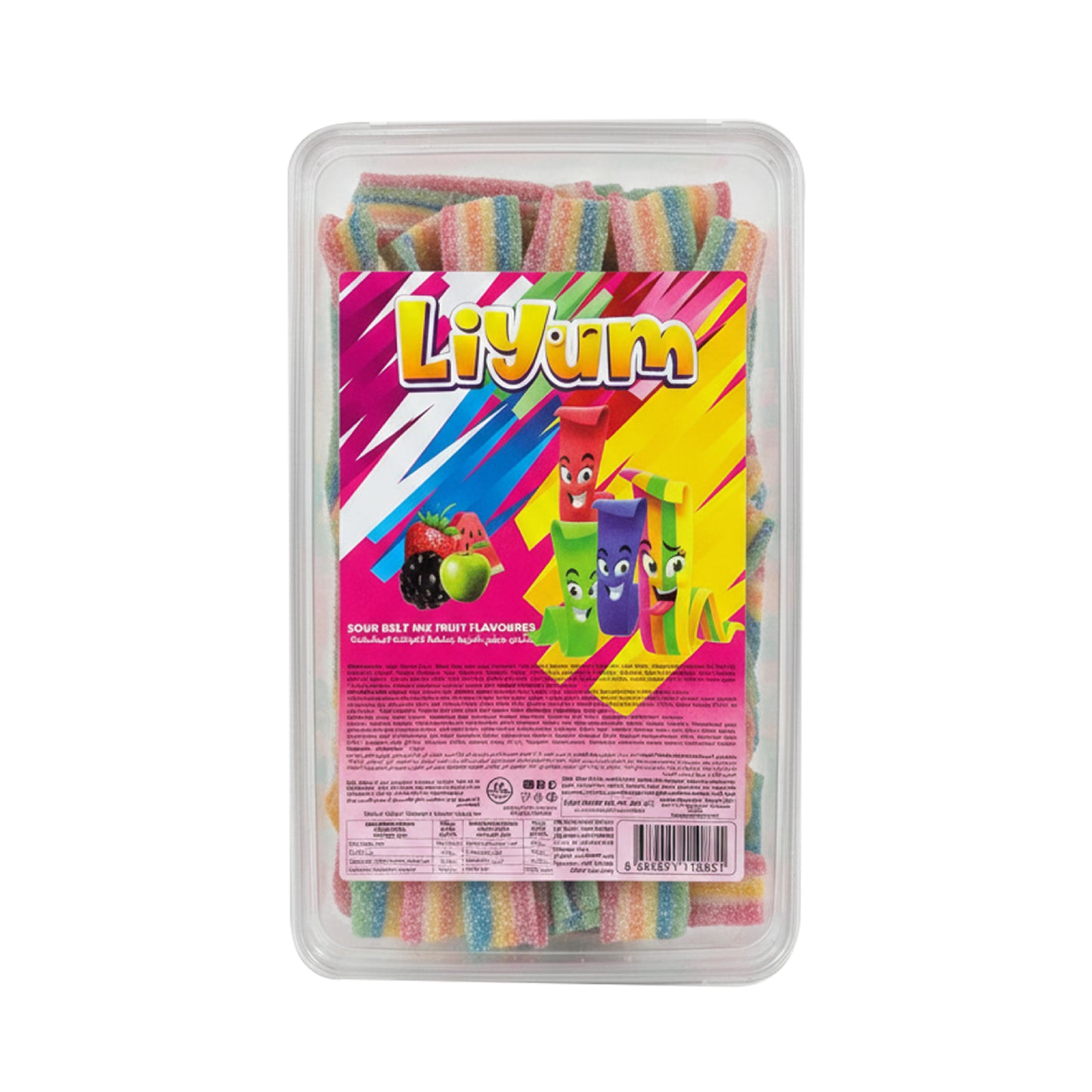 LIYUM Jellies: Rainbow Sour Belts with mixed fruits flavor (1500g)