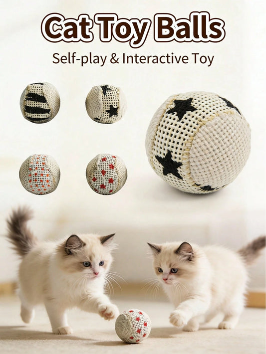 4-Piece Sisal Cat Toy Balls | Interactive Chasing Toys for Cats
