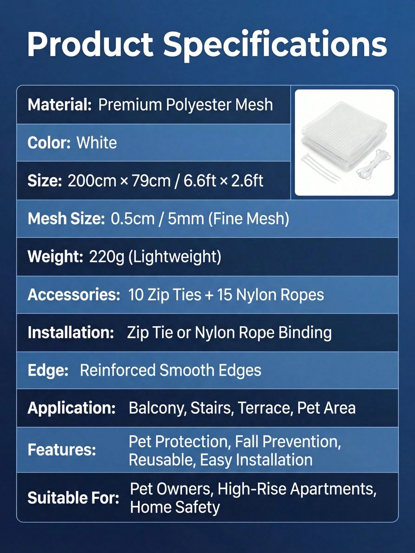 Balcony Safety Net 2m x 79cm – Pet-Proof Garden & Balcony Netting