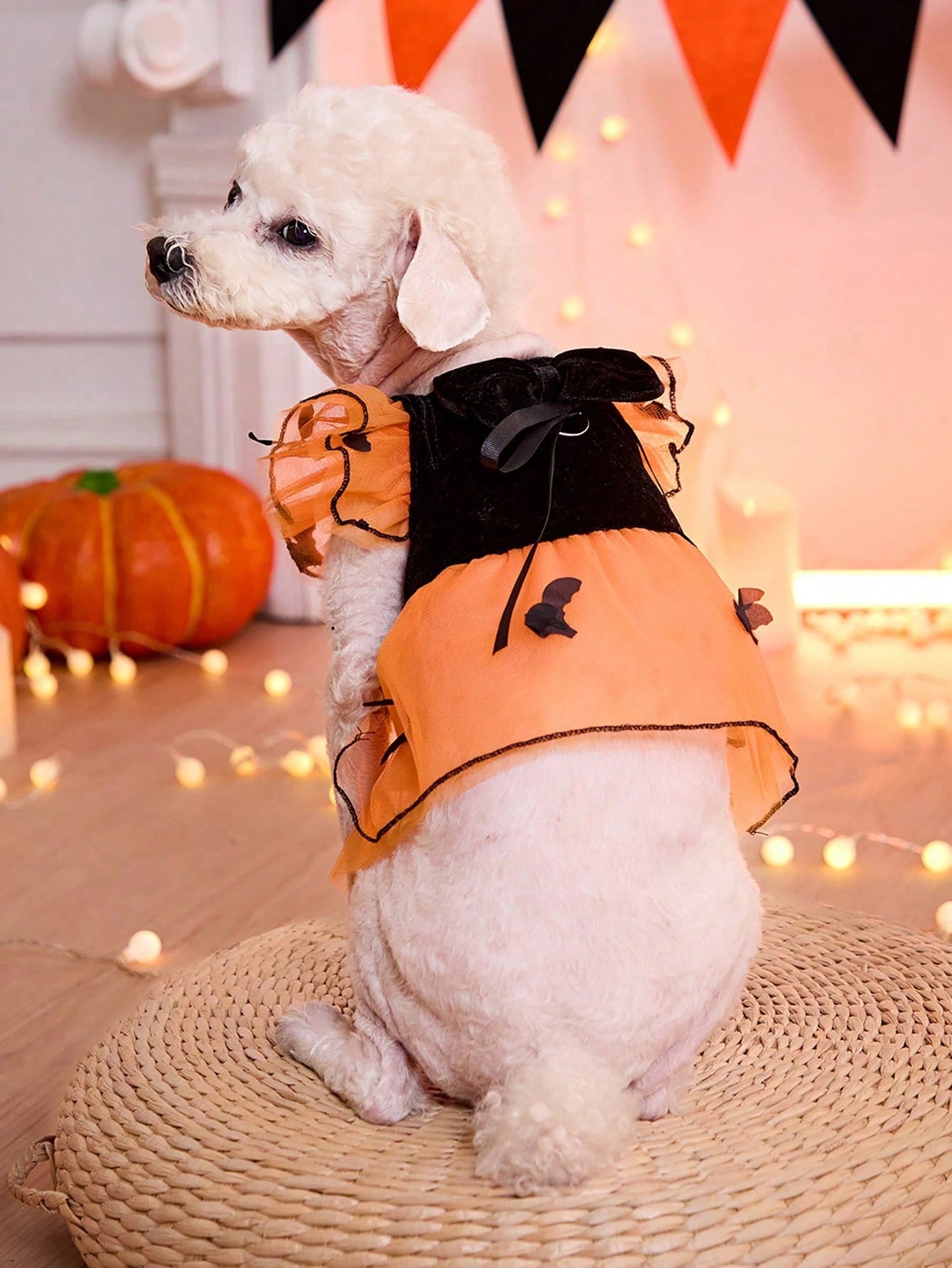 Halloween Bat Dog Costume – Orange Tulle Dress with Bow