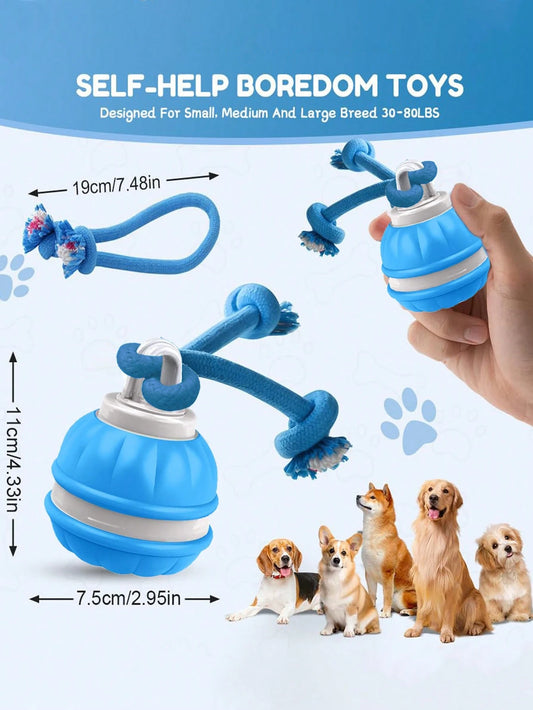 Interactive Automatic Dog Ball with Rope – Motion-Sensing Rechargeable Toy