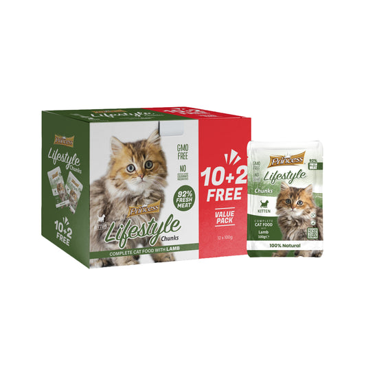 Bundle Offer For Cats: PRINCESS Lifestyle Chunks Complete Food Value Pack - 10 pieces + 2 free (12 * 100g)
