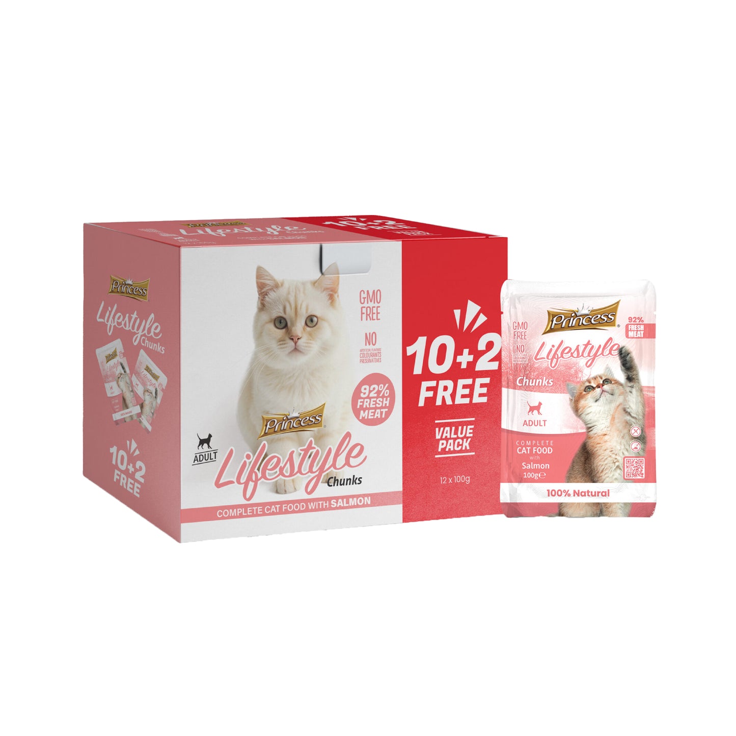 PRINCESS Lifestyle Chunks Complete Cat Food With Salmon Value Pack 10+2