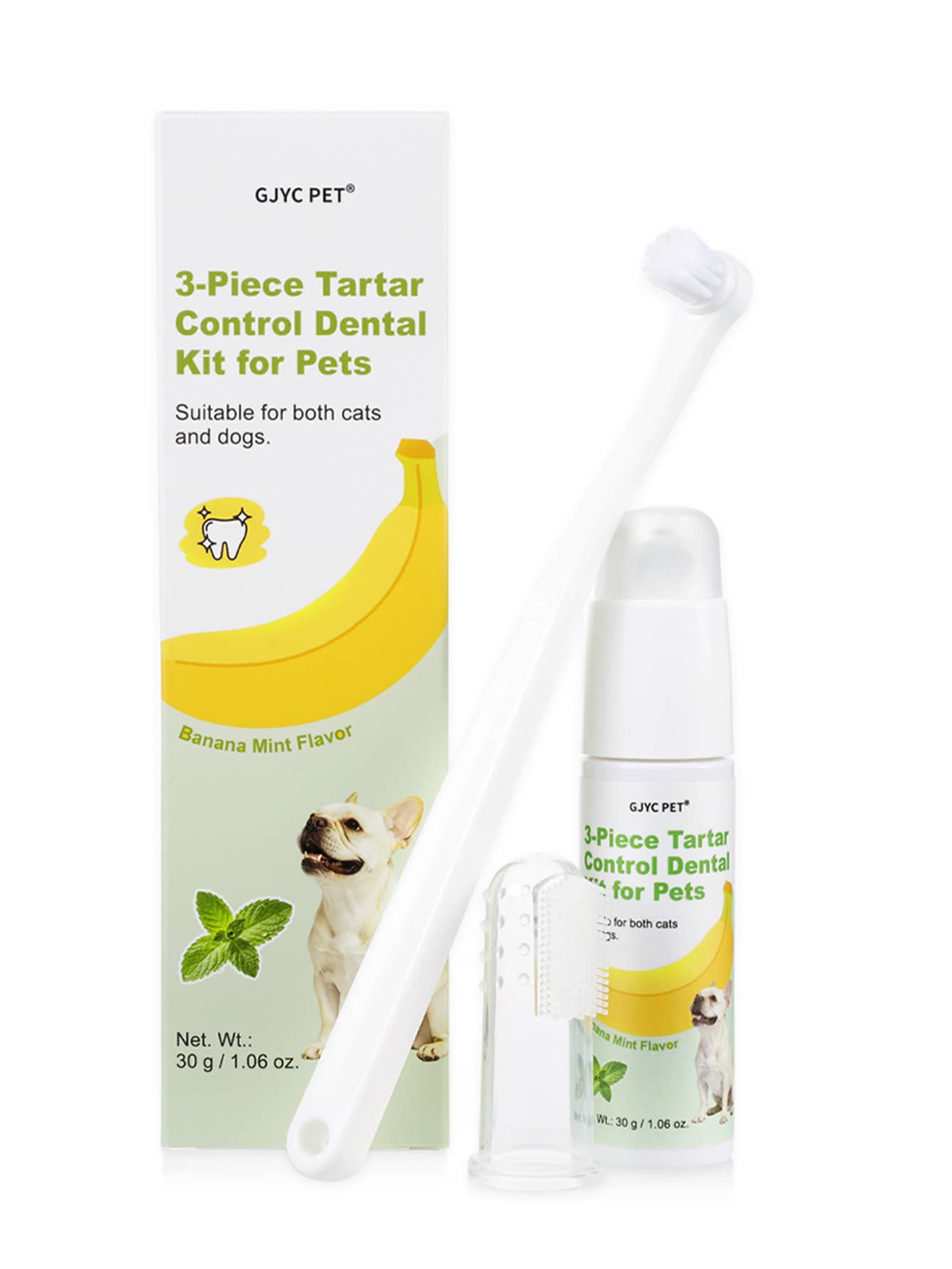 Dog Teeth Cleaning Kit – Banana Mint Toothpaste, Toothbrush & Finger Brush