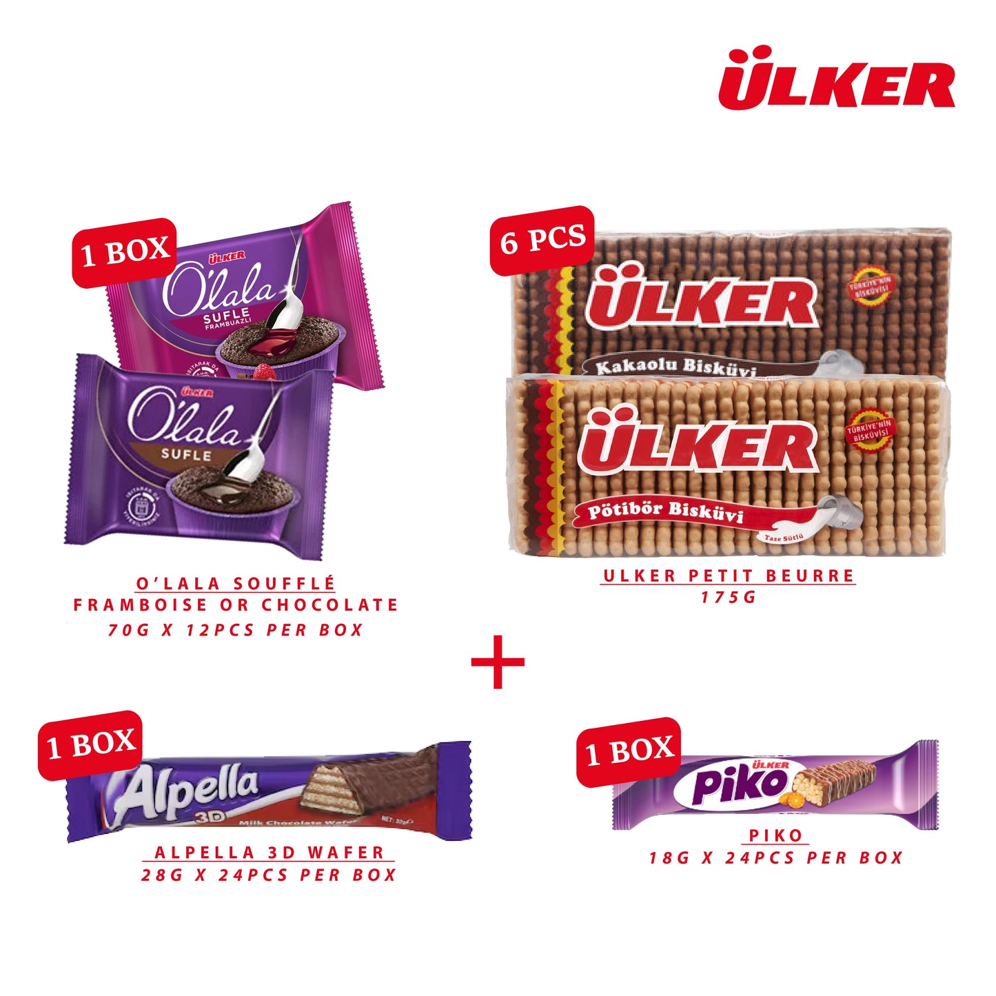 ULKER Bundle Offer: O'lala Souffle + Petit Beurre + Alpella 3D Wafer + Piko