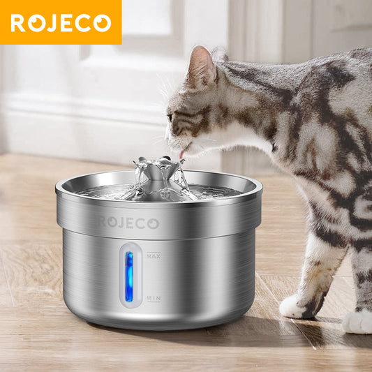 ROJECO 2L Stainless Steel Pet Water Fountain | Quiet & Filtered