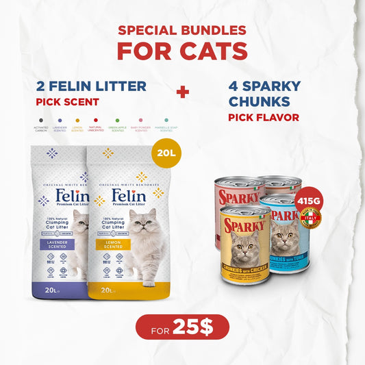Cat Bundle Offer: 2 Felin Cat Litter (20L) + 4 Sparky Chunks (415g)