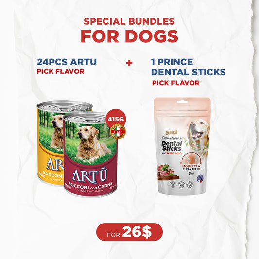 Dog Bundle Offer: 24 Artu Chunks (415g) + 1 Prince Dental Sticks