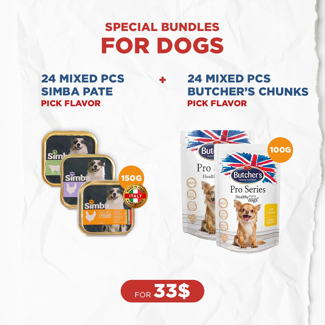 Dog Bundle Offer: 24 Simba Paté (150g) + 24 Butcher's Chunks (100g)