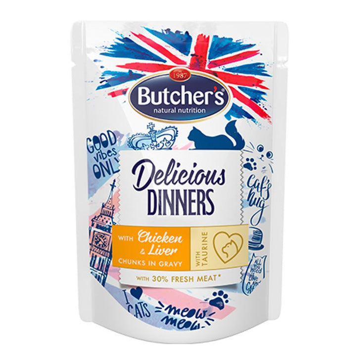 Butcher's Cat Dlicious Dinners Chunks in Gravy Pouches - 100g