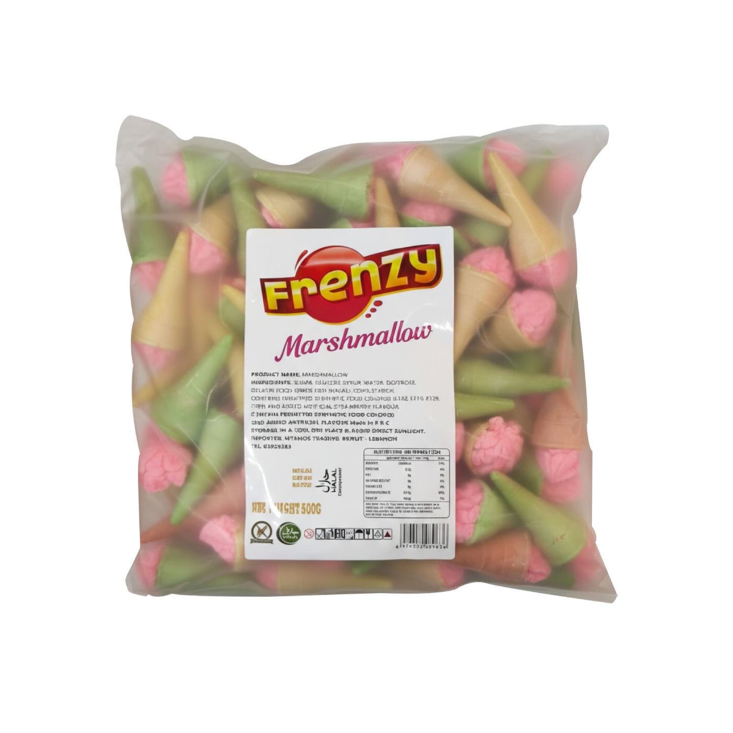 FRENZY Pink and green Ice Cream Cones Marshmallow (500g)