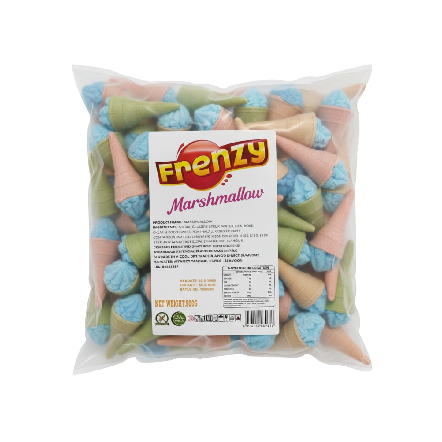 FRENZY Blue and green Ice Cream Cones Marshmallow (500g)