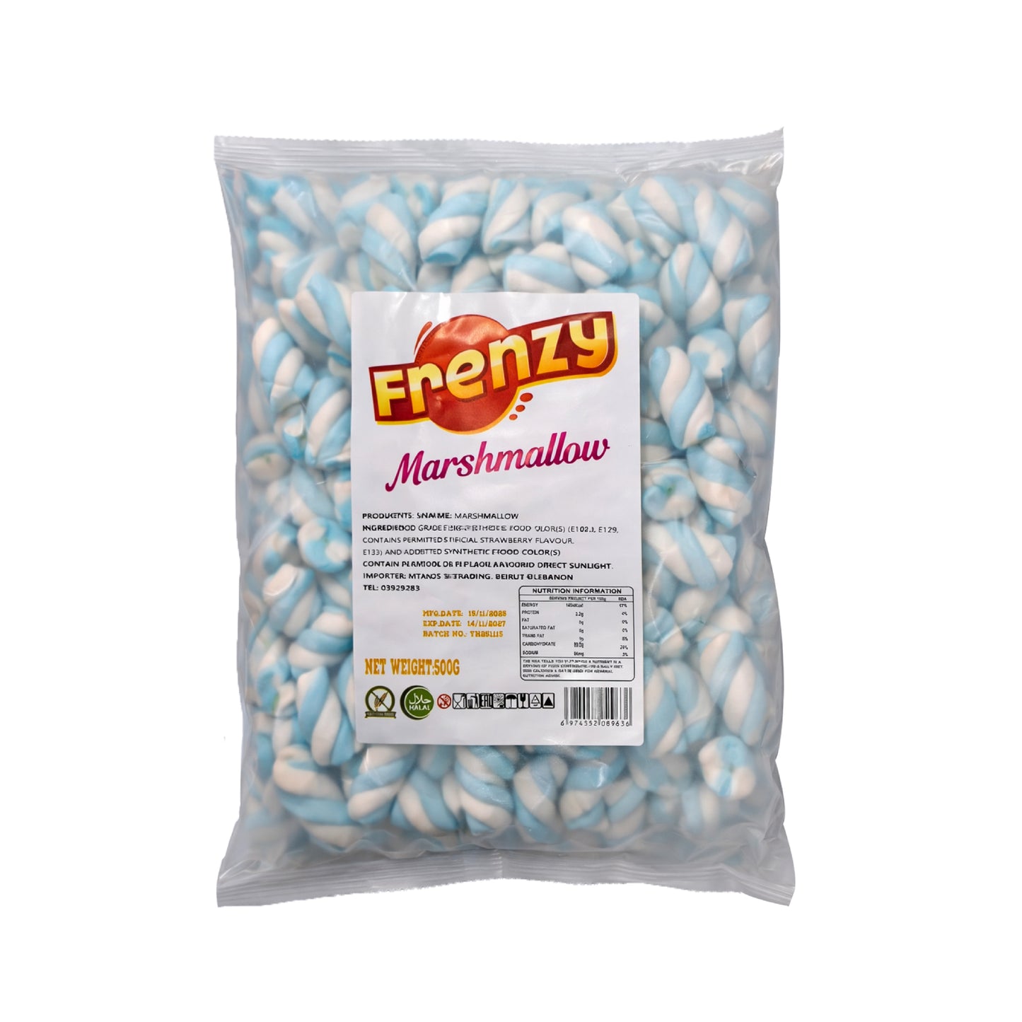FRENZY Marshmallow Blue & White Twists (500g)