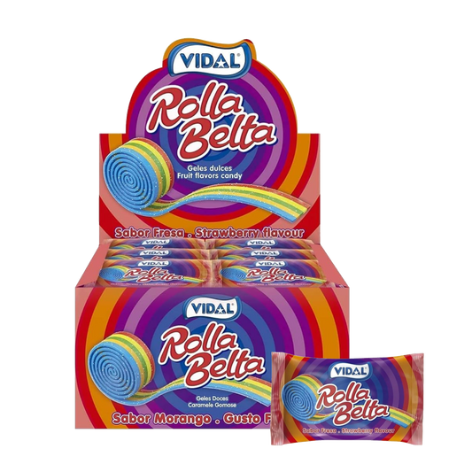 Vidal Rolla Belta: flavored fruit roll up coated in sugar (19g) - 24 pieces per box